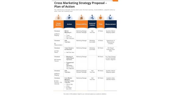 Cross Marketing Strategy Proposal Plan Of Action One Pager Sample Example Document