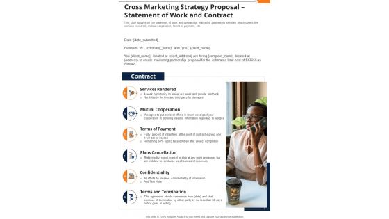 Cross Marketing Strategy Proposal Statement Of Work And Contract One Pager Sample Example Document