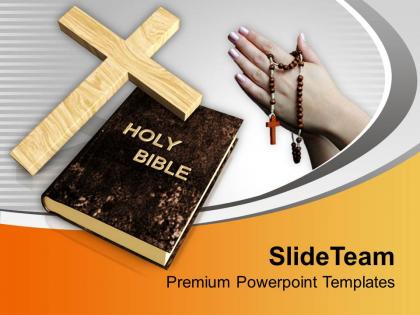 Cross symbol and bible with praying hands powerpoint templates ppt themes and graphics 0113