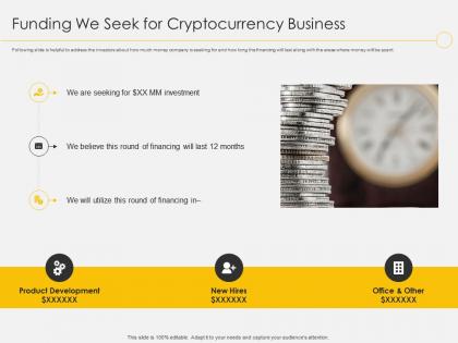 Cryptocurrency business funding we seek for cryptocurrency business
