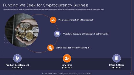 Cryptocurrency Seed Round Pitch Deck Funding We Seek For Cryptocurrency Business