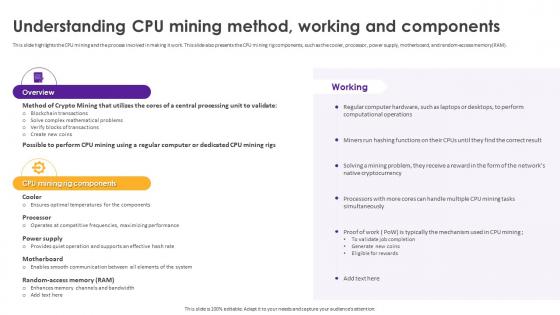 Cryptomining Innovations And Trends Understanding CPU Mining Method Working And Components