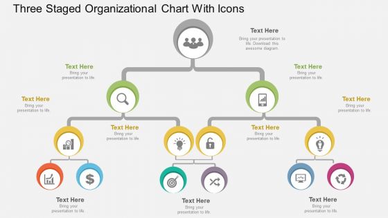 Cs three staged organizational chart with icons flat powerpoint design