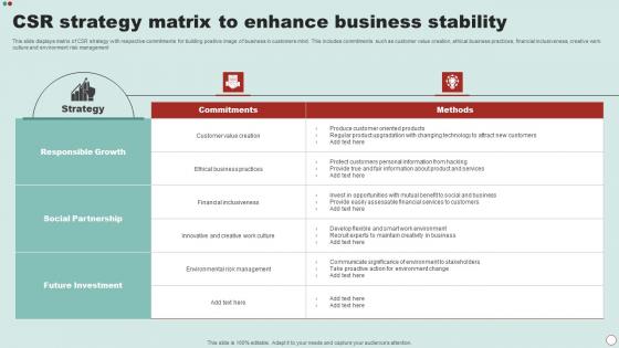 CSR Strategy Matrix To Enhance Business Stability
