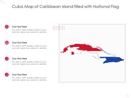 Cuba map of caribbean island filled with national flag