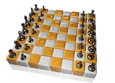Cubes chess board with set up of chess game stock photo