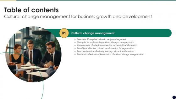 Cultural Change Management For Business Growth And Development Table Of Contents CM SS