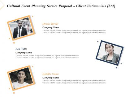 Cultural event planning service proposal client testimonials l2225 ppt powerpoint icon