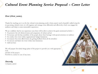 Cultural event planning service proposal cover letter ppt powerpoint presentation sample