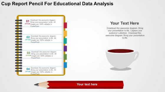 Cup report pencil for educational data analysis flat powerpoint design