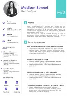 Curriculum vitae example with education and work experience