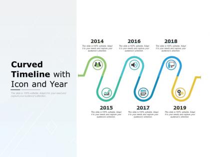 Curved timeline with icon and year