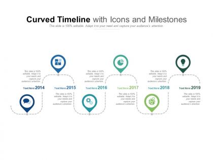 Curved timeline with icons and milestones