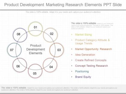 Custom product development marketing research elements ppt slide