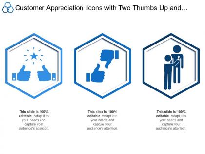 Customer appreciation icons with two thumbs up and rewarding