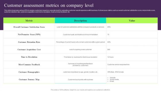 Customer Assessment Metrics On Company Level Building Customer Persona To Improve Marketing MKT SS V