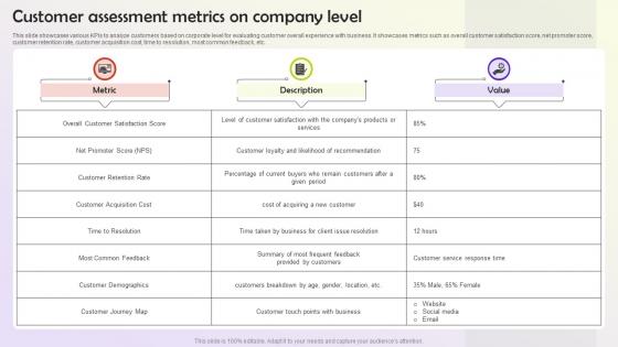 Customer Assessment Metrics On Company Level User Persona Building MKT SS V