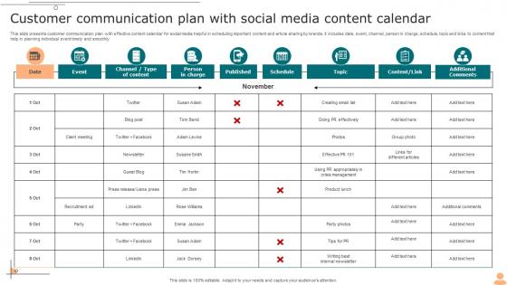 Customer Communication Plan With Social Media Content Calendar