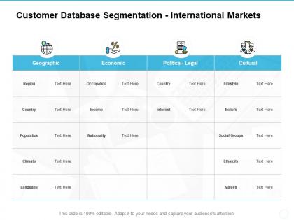 Customer database segmentation international markets ppt powerpoint presentation styles icon