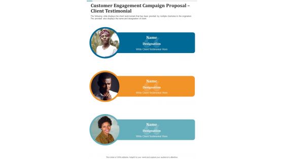 Customer Engagement Campaign Proposal Client Testimonial One Pager Sample Example Document