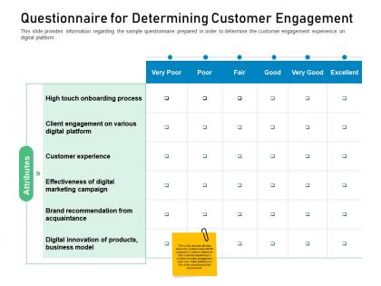 Customer engagement on online platform questionnaire for determining customer engagement ppt file