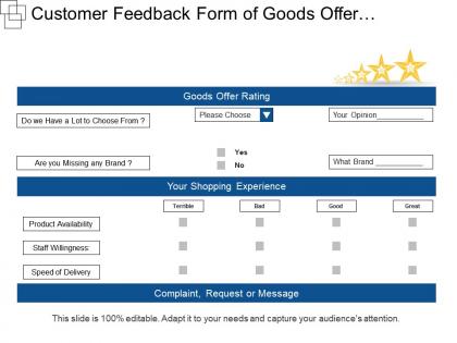 Customer feedback form of goods offer and shopping experience