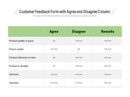 Customer feedback form with agree and disagree column