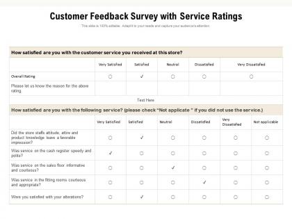 Customer feedback survey with service ratings