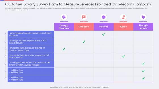 Customer loyalty survey form to measure services provided by telecom company