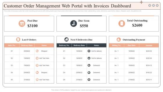 Customer Order Management Web Portal With Invoices Dashboard
