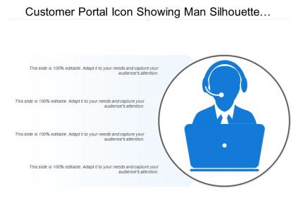 Customer portal icon showing man silhouette with headphones and computer