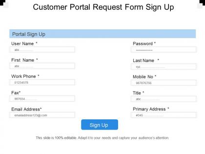 Customer portal request form sign up