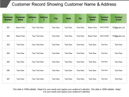 Customer record showing customer name and address