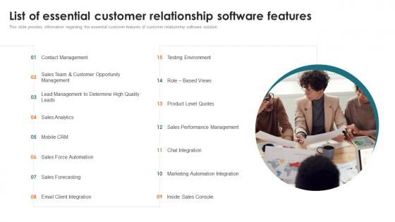 Customer Relationship Management Toolkit List Of Essential Customer Relationship Software Features