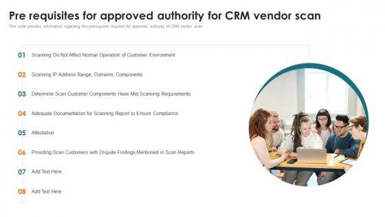 Customer Relationship Management Toolkit Pre Requisites For Approved Authority For CRM Vendor Scan