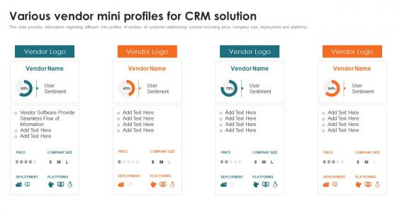 Customer Relationship Management Toolkit Various Vendor Mini Profiles For CRM Solution