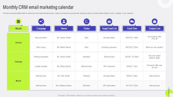 Customer Relationship Monthly CRM Email Marketing Calendar MKT SS V