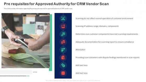 Customer Relationship Transformation Toolkit Pre Requisites For Approved Authority For Crm Vendor Scan