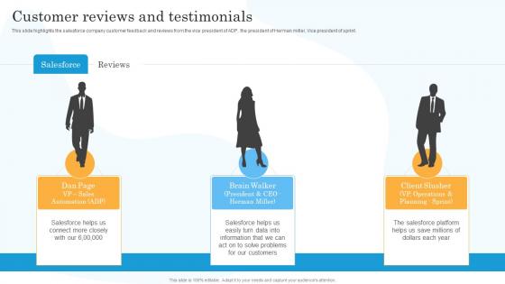 Customer Reviews And Testimonials Salesforce Company Profile Ppt Slides Infographic Template