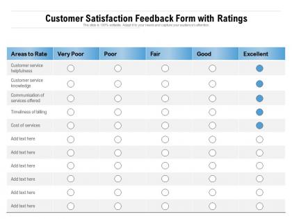 Customer satisfaction feedback form with ratings
