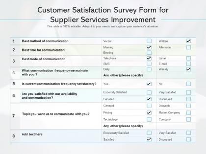 Customer satisfaction survey form for supplier services improvement