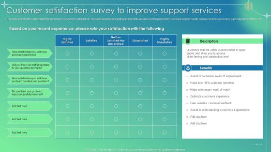 Customer Service Improvement Plan Customer Satisfaction Survey To Improve Support Services