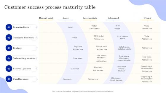 Customer Success Process Maturity Table Playbook To Power Customer Journey