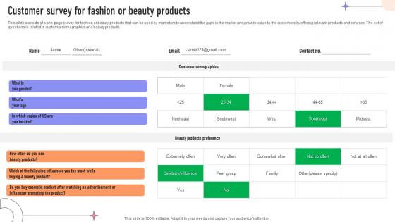 Customer Survey For Fashion Or Beauty Products Survey SS