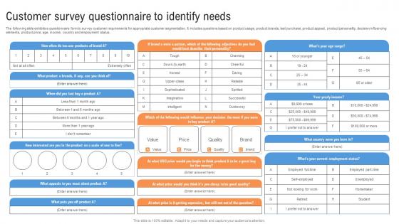 Customer Survey Questionnaire To Identify Needs MKT SS V