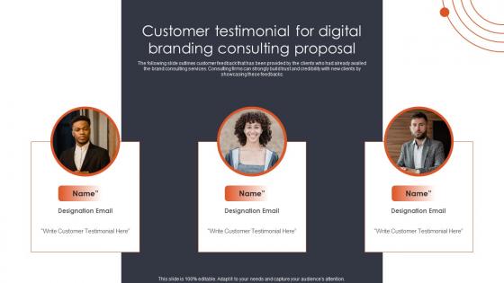 Customer Testimonial For Digital Branding Consulting Proposal Ppt Powerpoint Presentation Diagram
