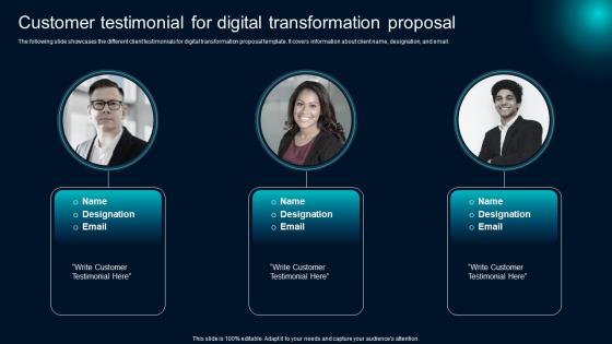 Customer Testimonial For Digital Transformation Proposal Ppt Powerpoint Presentation File Icon