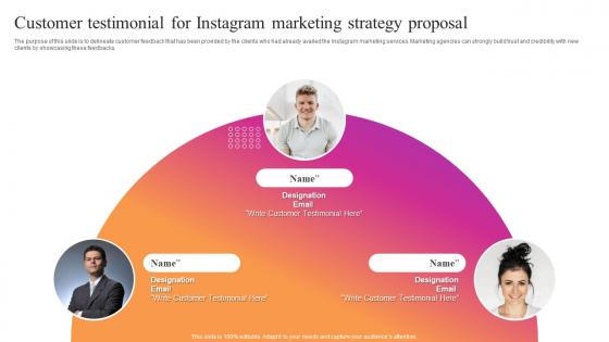 Customer Testimonial For Instagram Marketing Strategy Proposal Ppt Icon Design Templates