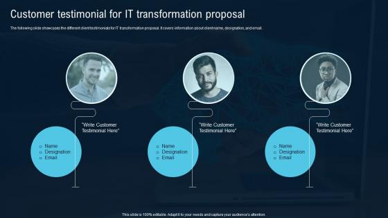 Customer Testimonial For IT Transformation Proposal Ppt Powerpoint Presentation File