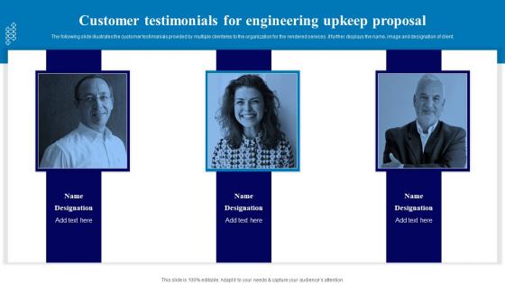 Customer Testimonials For Engineering Upkeep Proposal Ppt Powerpoint Clipart